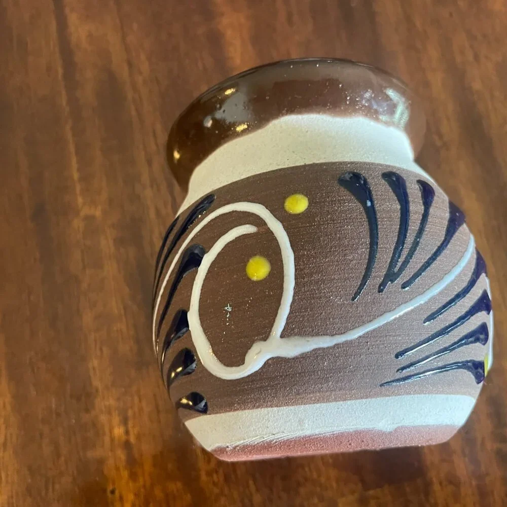 Brown Navy Mexican Pottery Mug Collectible Folk Art!